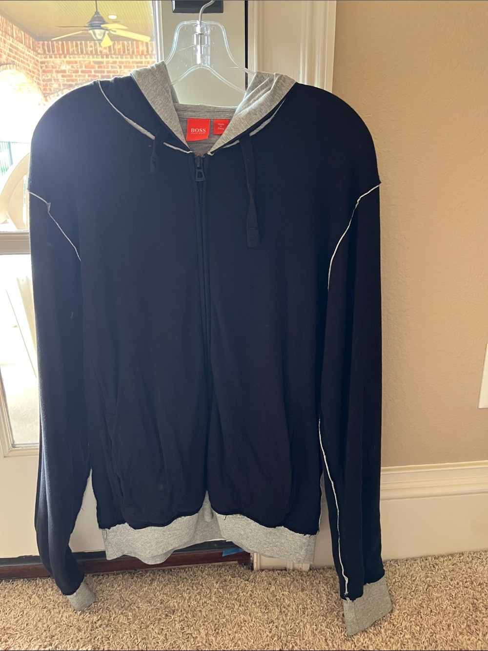 BOSS Black Zip-Up Hoodie with Gray Trim